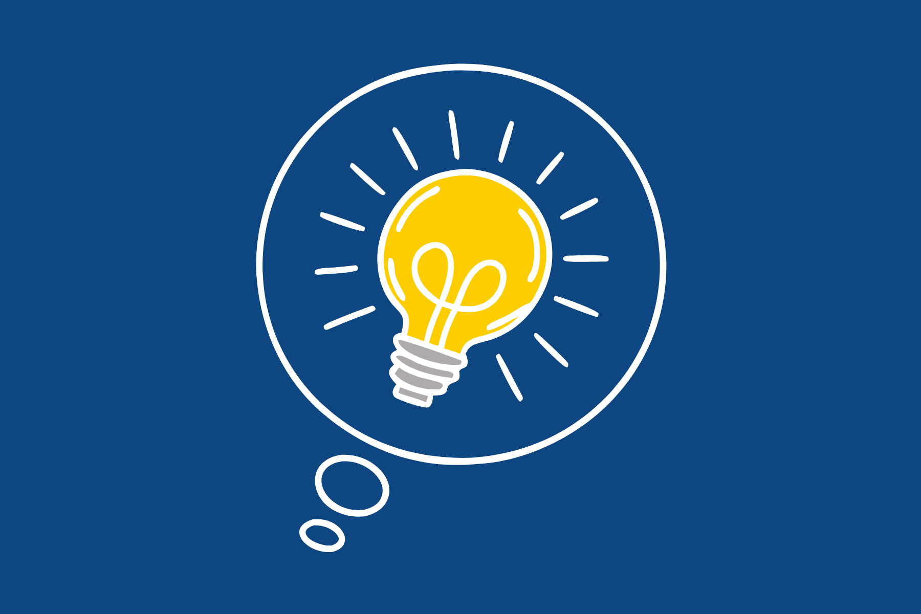 A digital illustration of a lightbulb inside a thought bubble, symbolizing an idea or innovation, with a dark blue background.