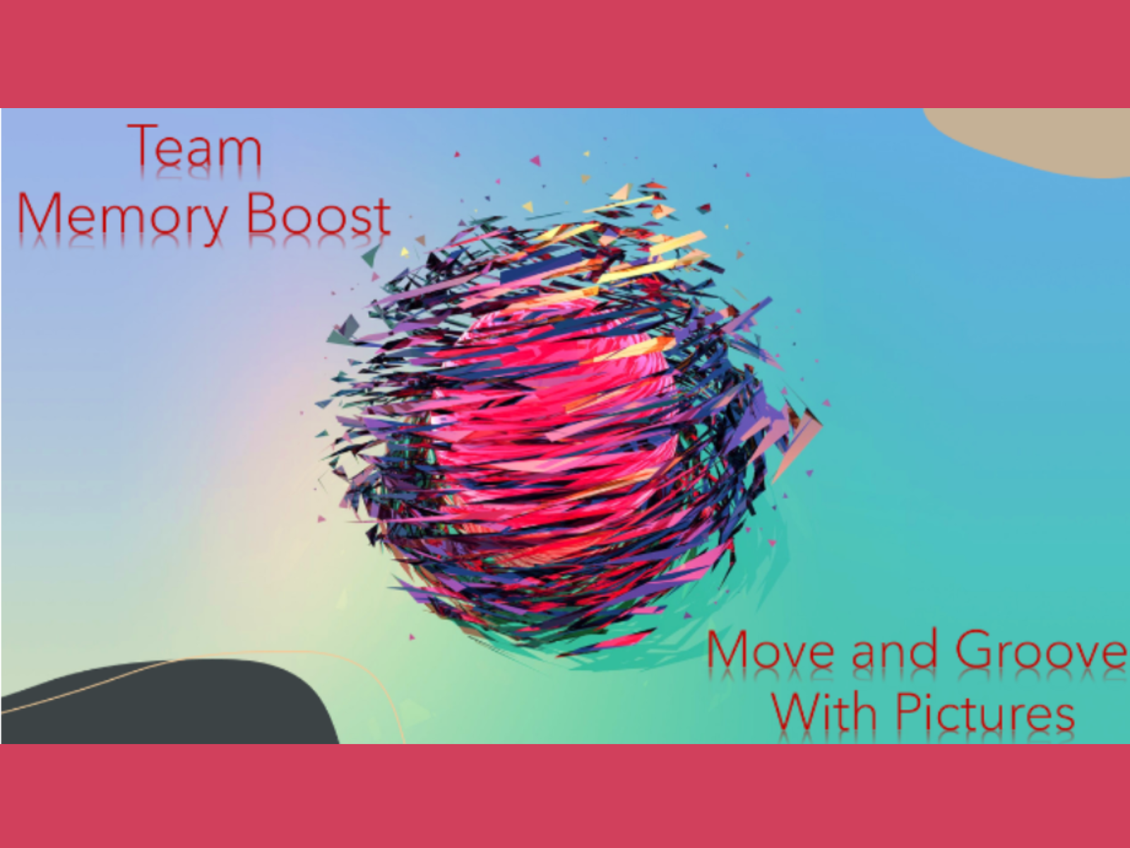 Book cover titled 'Team Memory Boost: Move and Groove With Pictures' featuring a colorful, abstract, spherical shape on a gradient background.