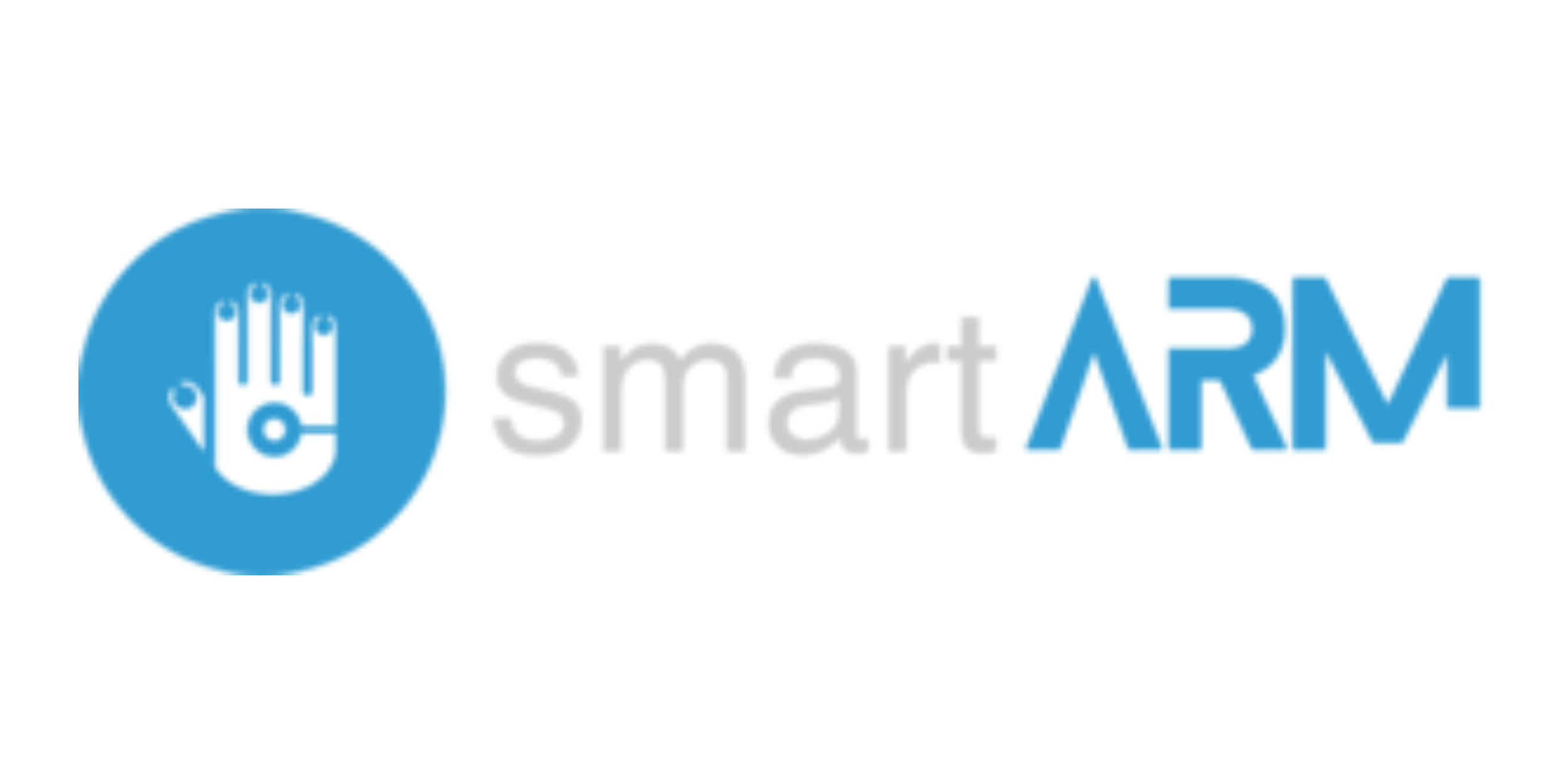 Logo for smartARM featuring a stylized blue hand inside a blue circle next to the text 'smartARM' with 'smart' in light gray and 'ARM' in blue.