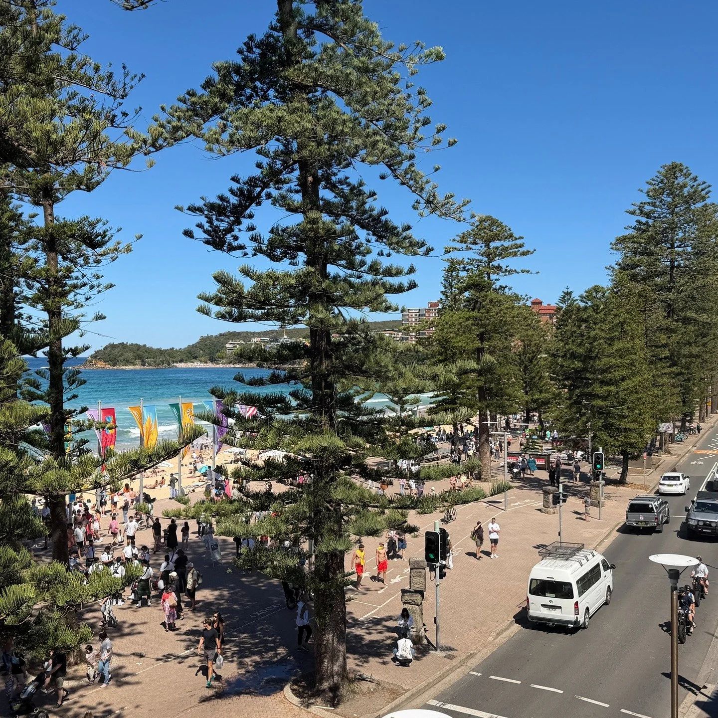 Love the view from the Steyne Hotel rooftop bar. Some calm after a busy day at the beach.