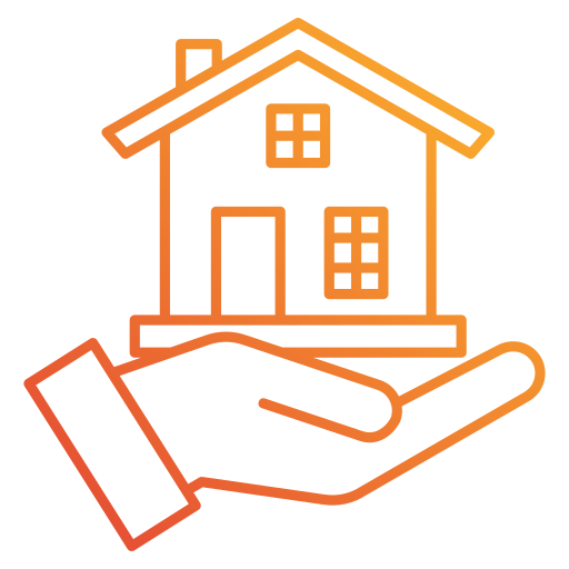 Stylized house icon with dollar sign and arrow, symbolizing real estate or home financing.