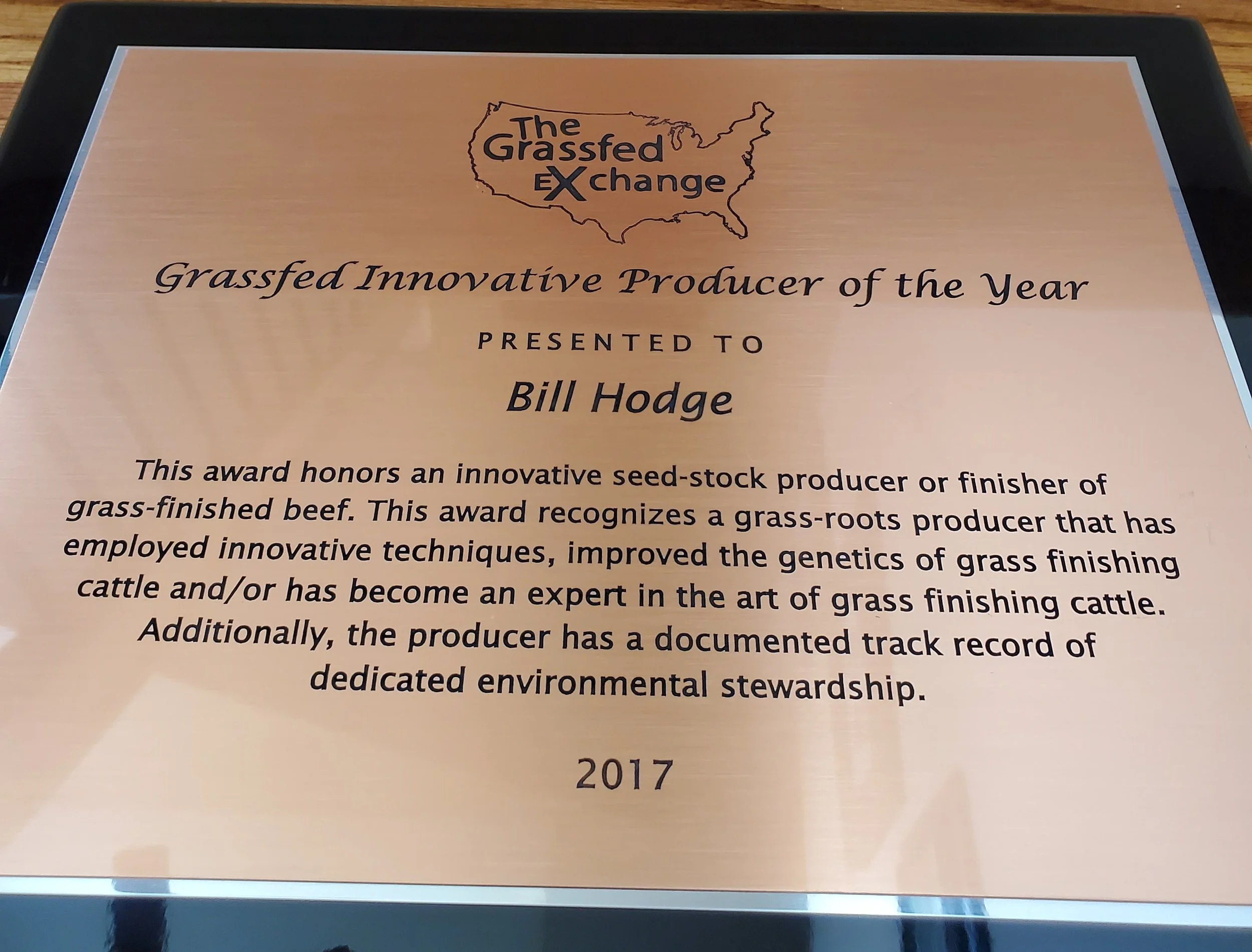 Recognition for innovative approach towards the production and genetics of grass-fed cattle. 