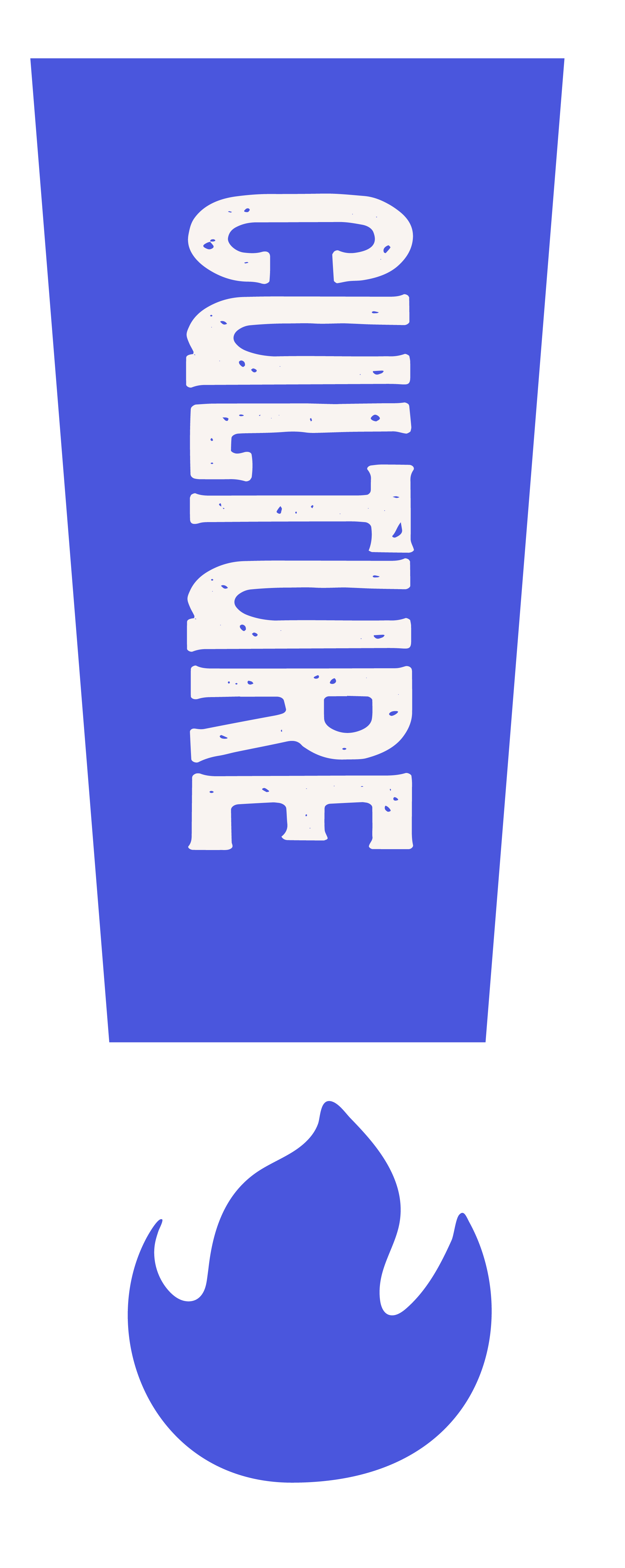 A torch with the word 'FIRE' written vertically in white letters on a blue background and a blue flame at the bottom.