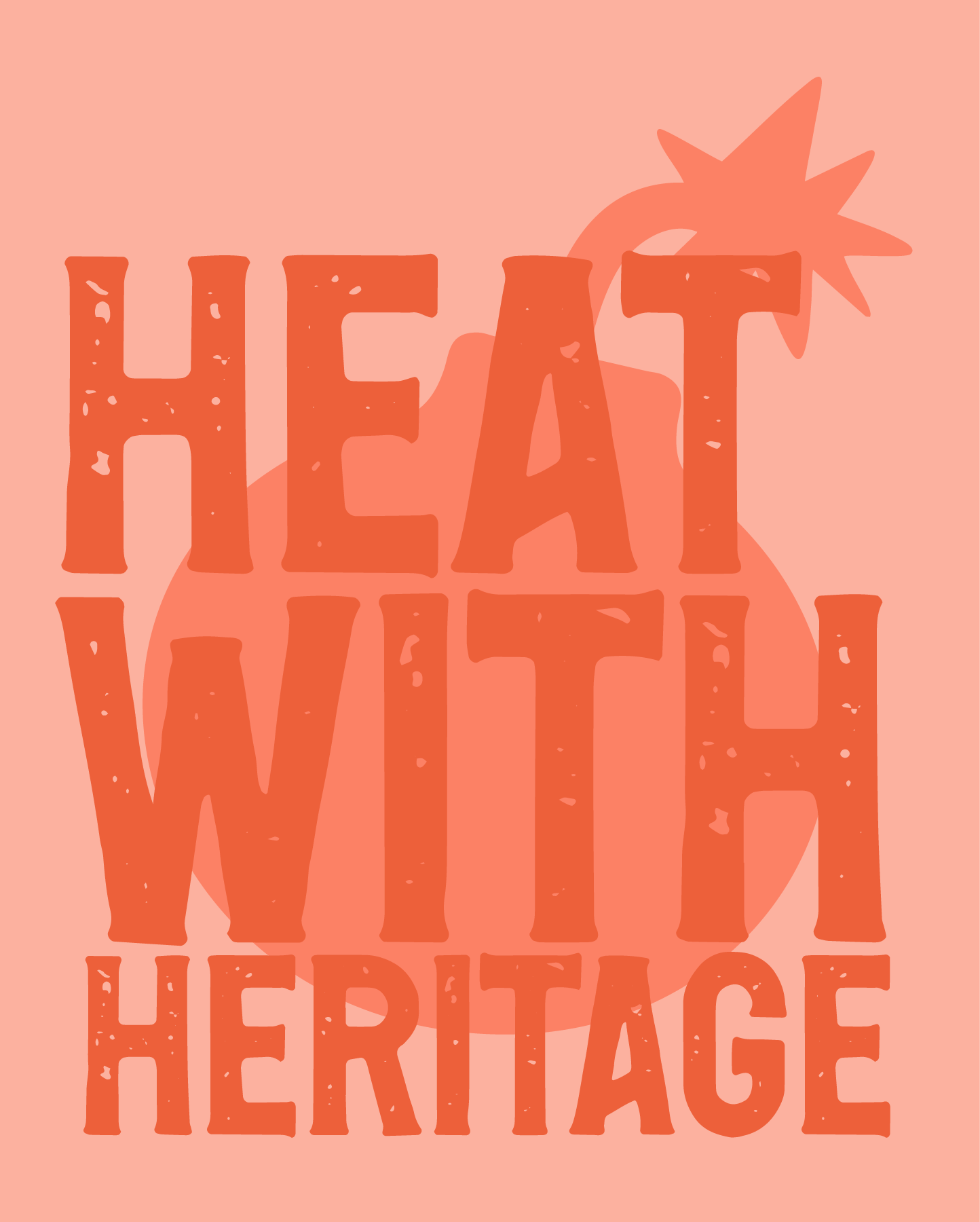 Graphic design with the phrase "HEAT WAVE EXPERIENCE" in large textured orange letters on a pink background, with a stylized sun illustration behind the text.