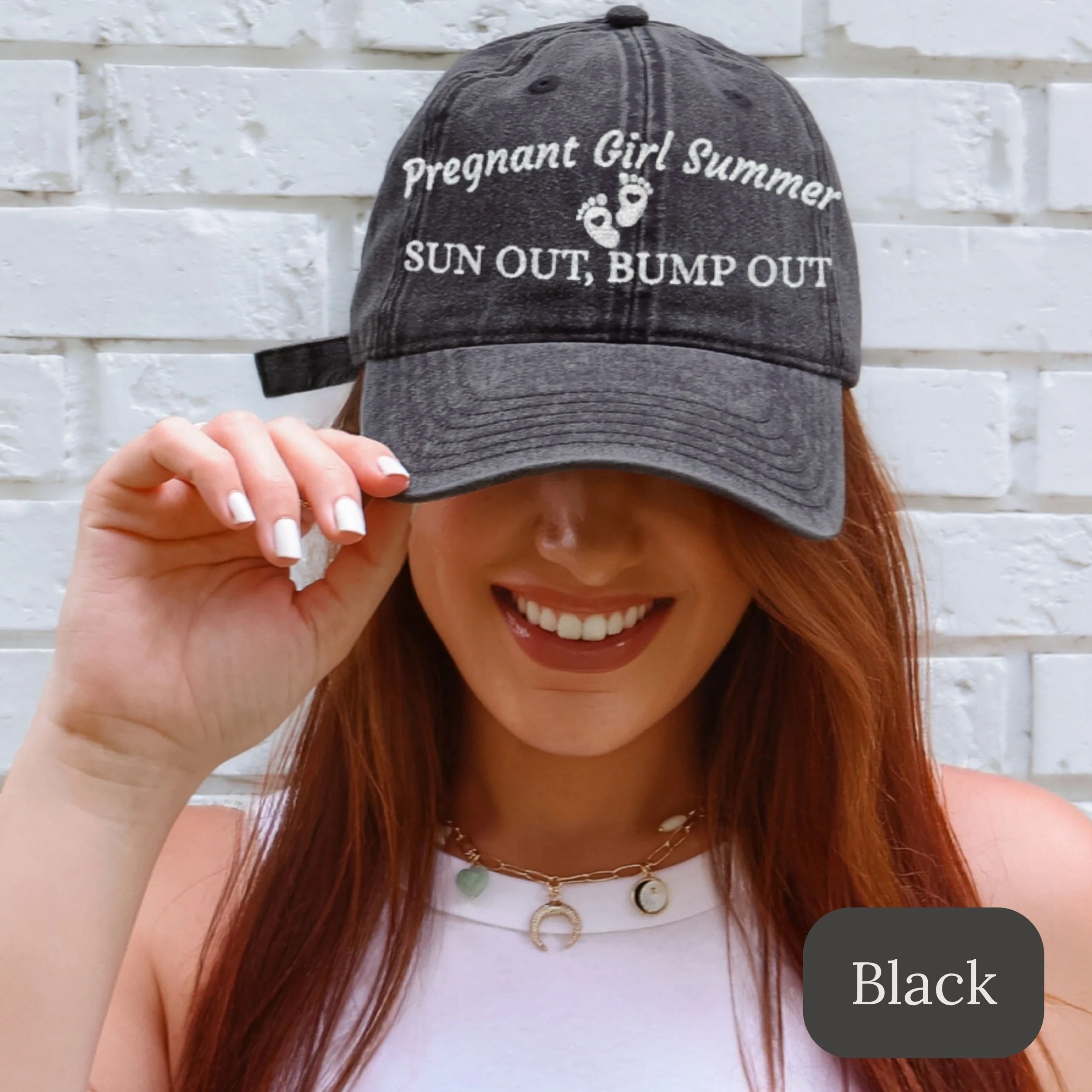 Pregnant Girl Summer Embroidered Hat, Sun Out Bump Out Embroidered Cap, Maternity Gift for Mom to Be, Baby Shower, Pregnancy Announcement