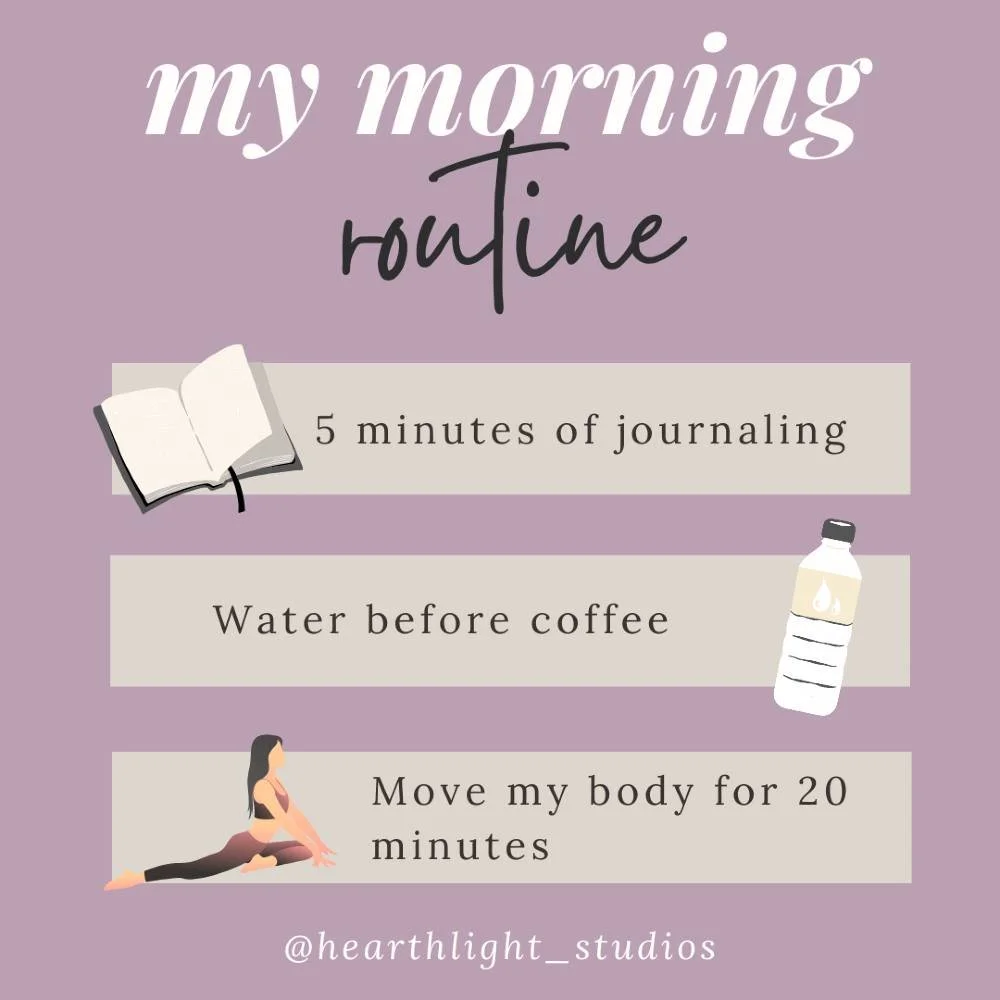 A gentle reminder that your morning routine doesn't have to be complicated.

Mine starts with:
📖 A few minutes of journaling
💧 Water before coffee
🤸 Moving my body for a little while

Nothing fancy. Just simple habits that help me start the day fe