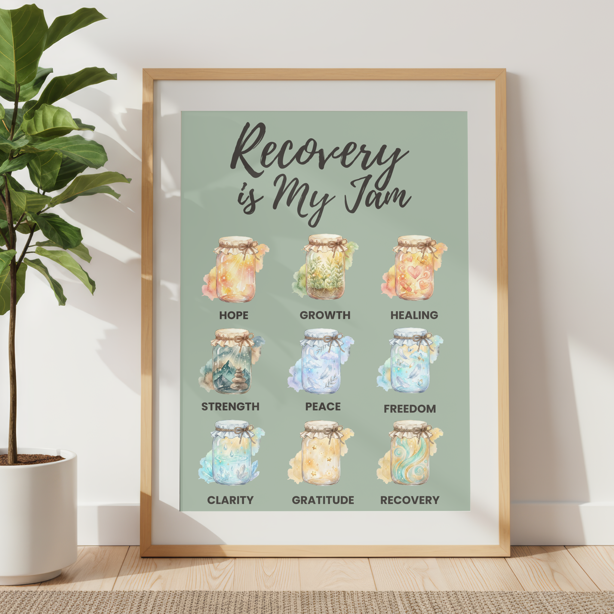 Recovery is My Jam Poster, Sobriety Wall Art, Recovery Gift, Healing Growth Gratitude Decor, Inspirational Recovery Room Art