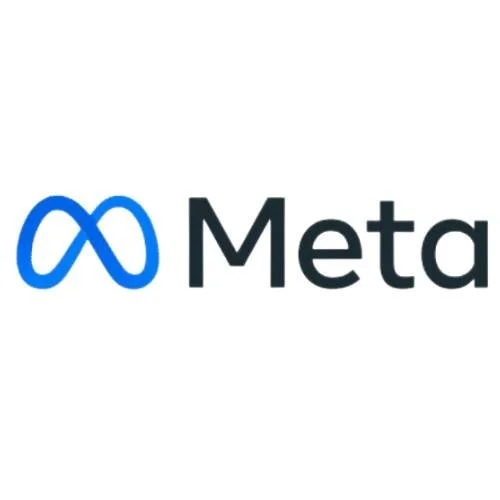 Logotipo de Meta, con un icono azul parecido a un símbolo infinito y la palabra 'Meta' en negro.