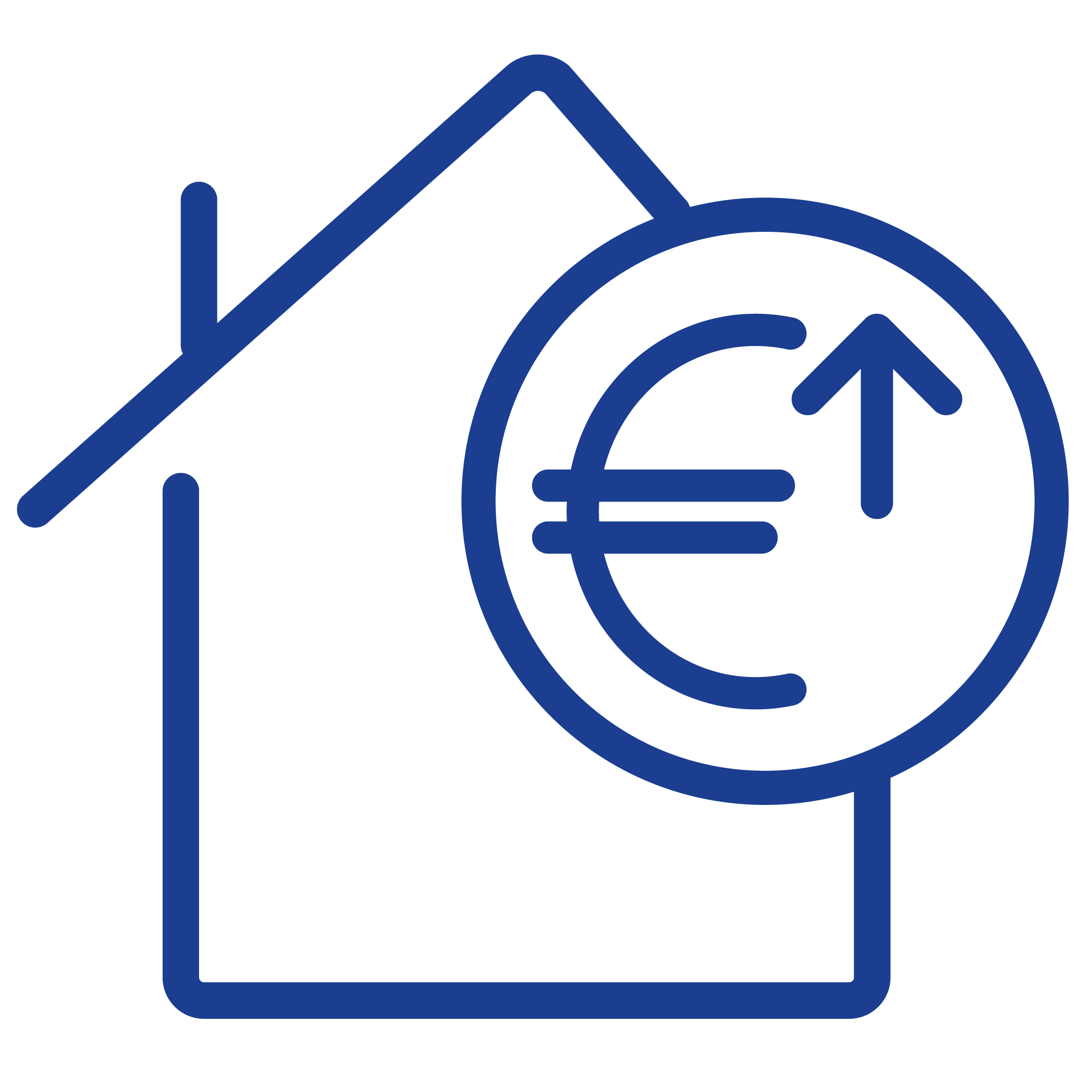 Symbol für Immobilienkauf mit Euro-Symbol und Haus