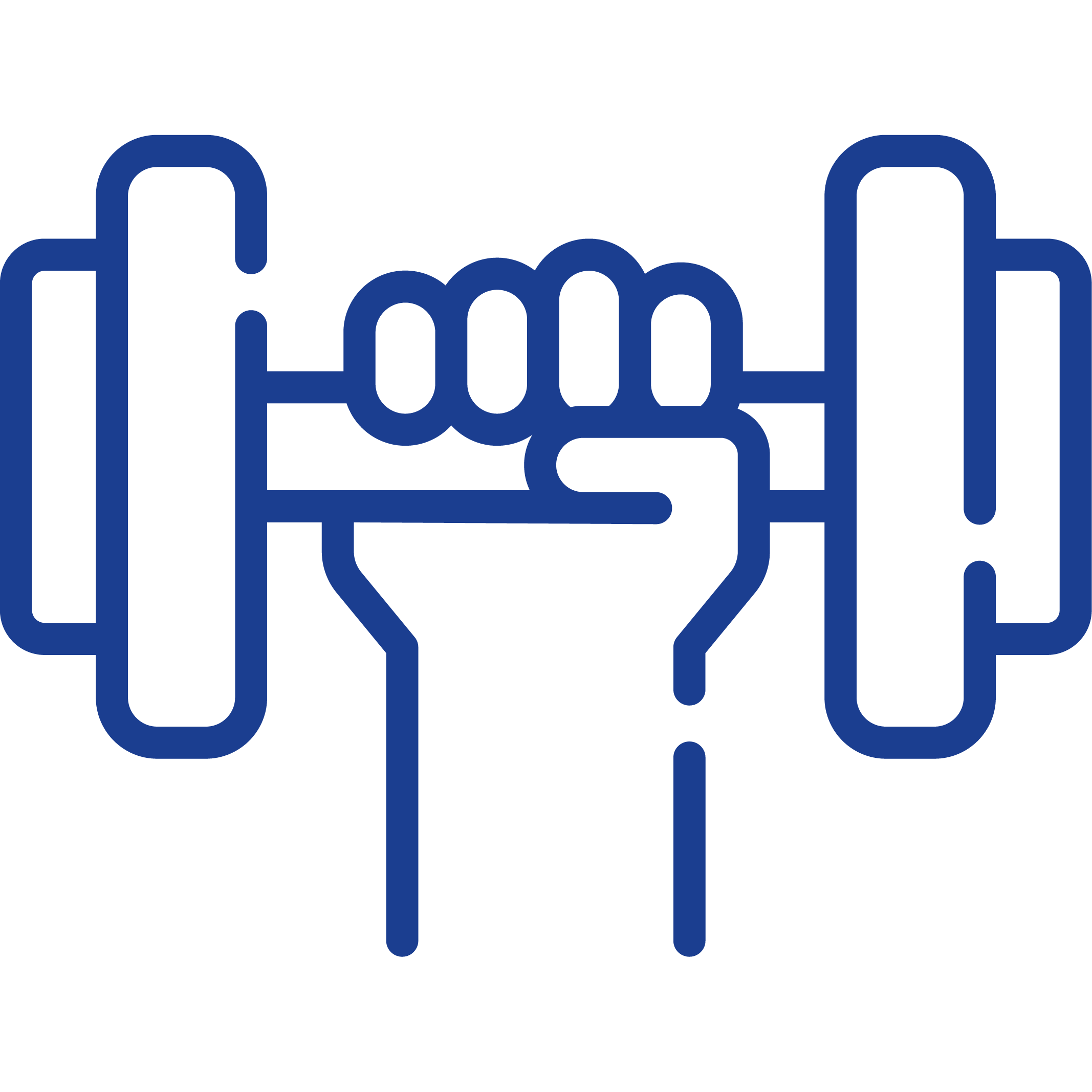 Symbol eines Fitness- oder Krafttrainings mit einer Hantel in einer Hand, dargestellt in einer minimalistischen blauen Linienzeichnung.