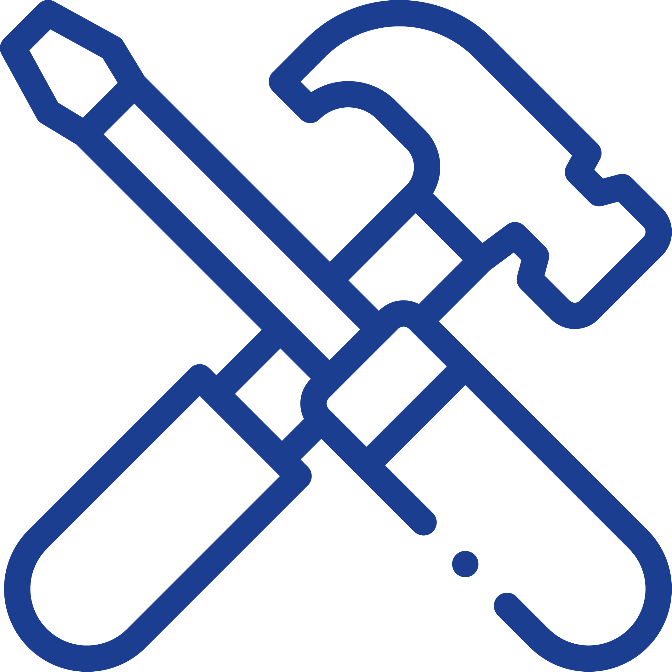 Zeichnung eines Schraubendrehers und eines Schraubenschlüssels in blau auf schwarzem Hintergrund.