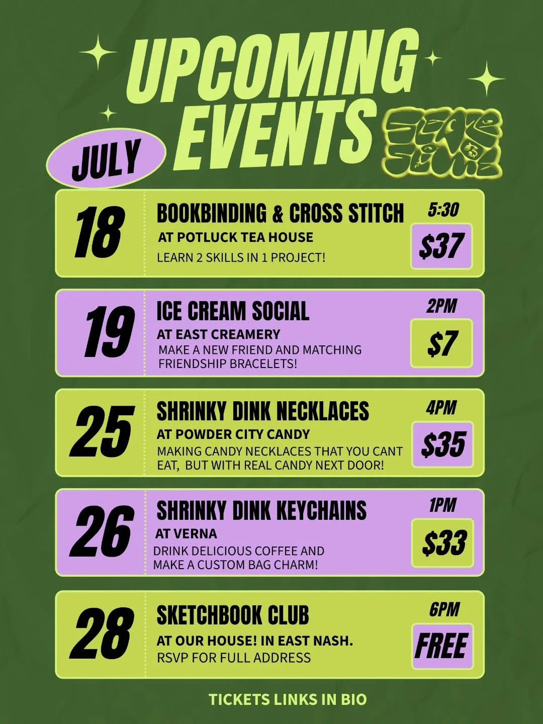 Quick look at the rest of July! I hope I see y'all soon! Tickets in the bio 💚