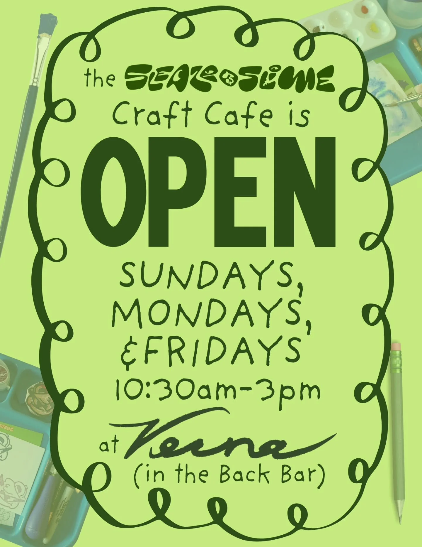See you tomorrow? 
Updated cafe hours! We've added Sundays 💚 come check out the craft cafe this weekend! 
#nashvillecraftcafe #nashvilleartcommunity #craftcafe #artsyactivities