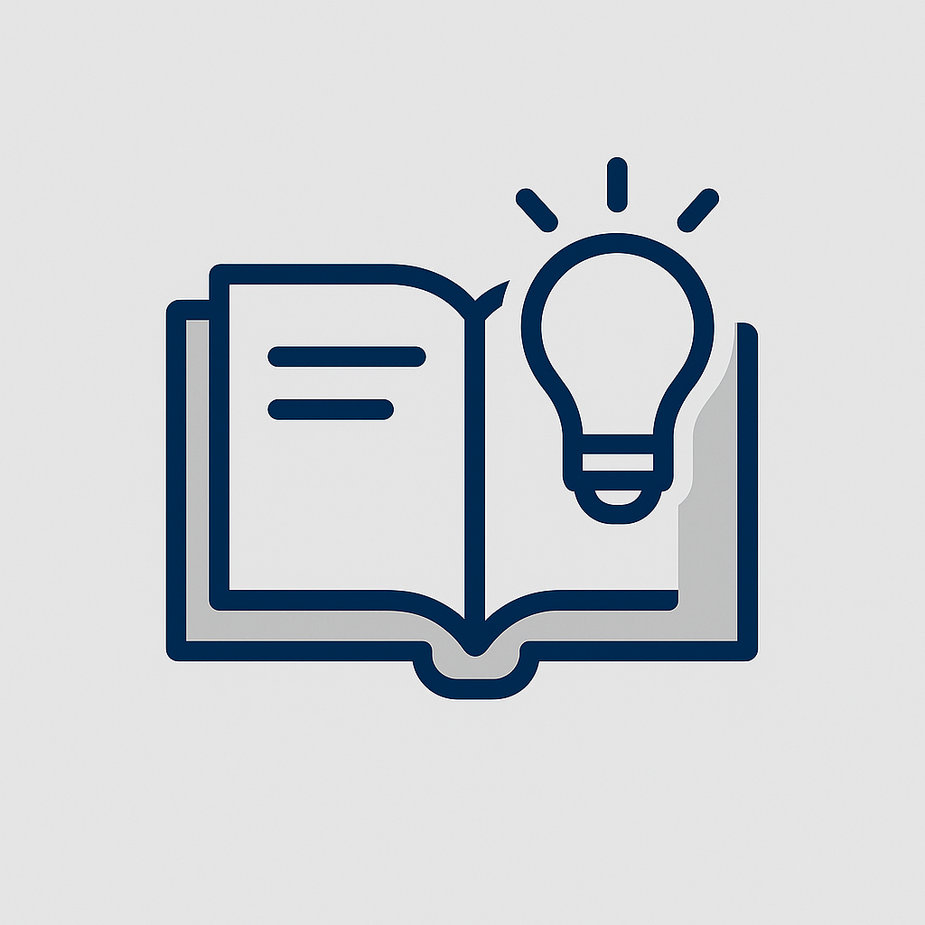 Open book with a light bulb icon indicating ideas or learning.