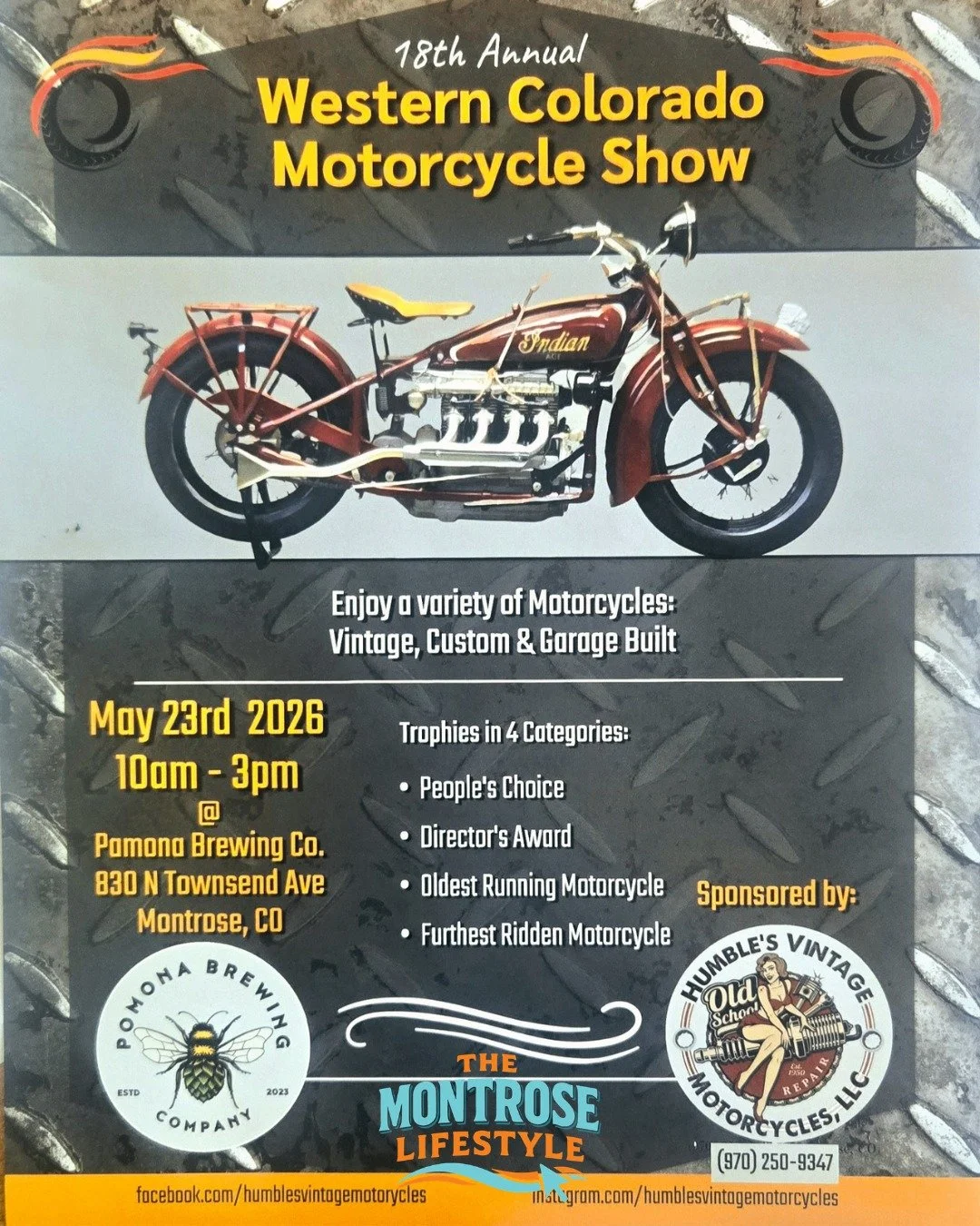 🔥 ONLY 10 DAYS AWAY 🔥
The 18th Annual Western Colorado Motorcycle Show is almost here, and we&rsquo;re getting ready for a full day of vintage iron, custom builds, garage-built machines, cold drinks, and great people.

Join us May 23rd, 2026 from 1