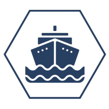 Icon of a ship inside a hexagon.