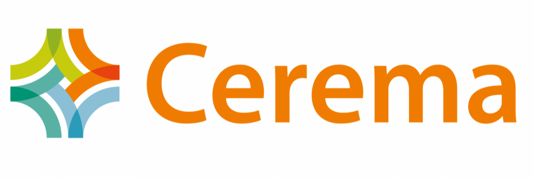 Cerema logo with colorful interlinked shapes and orange text
