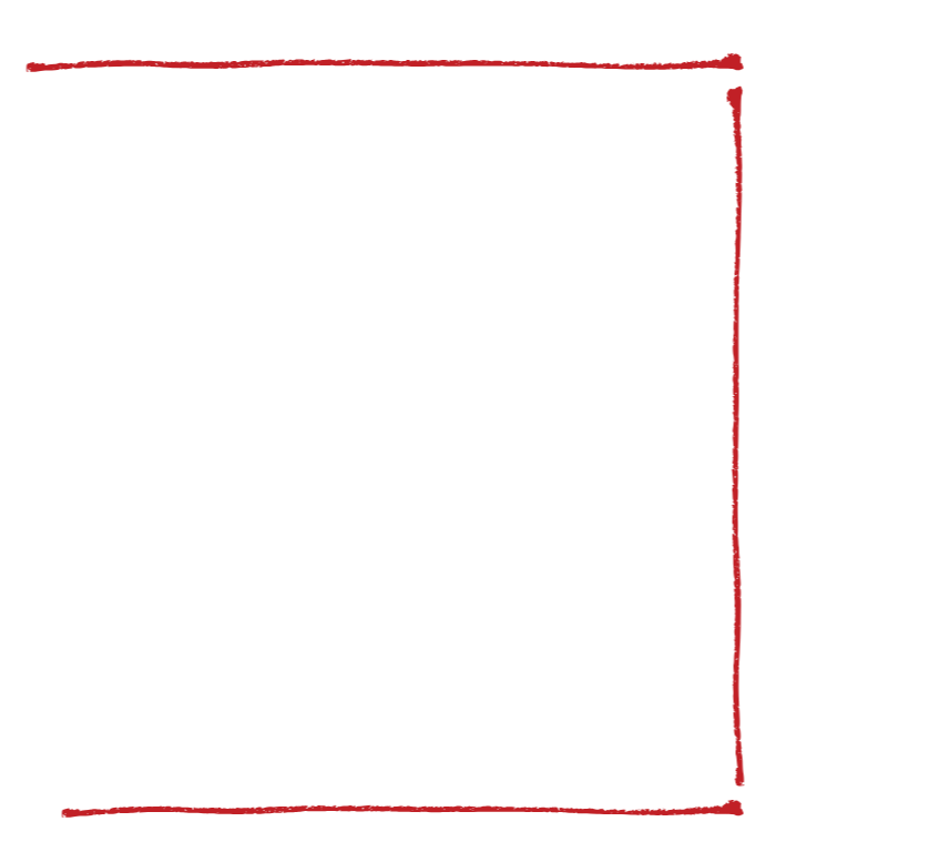 Un disegno semplice raffigura un rettangolo nero con un contorno rosso disegnato a mano, senza altre rappresentazioni