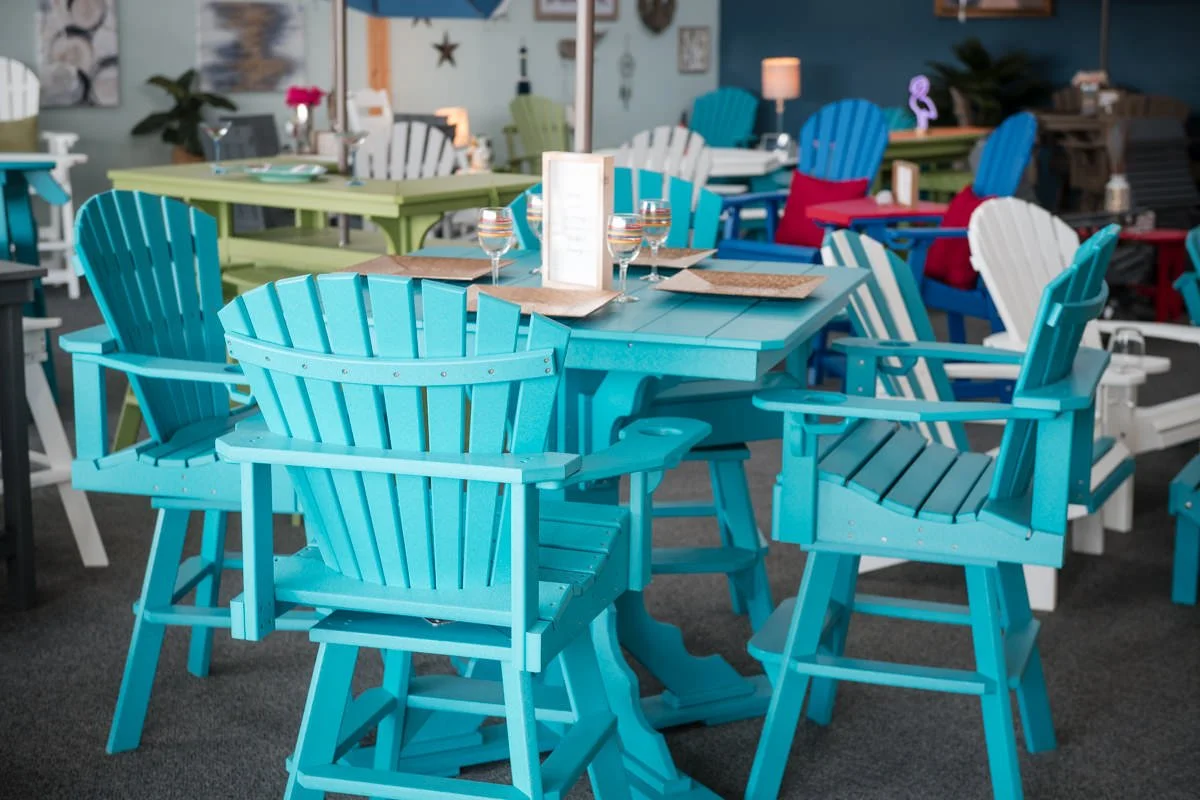 Outdoor furniture displayed at The Salty Porch in Atlantic Beach, NC