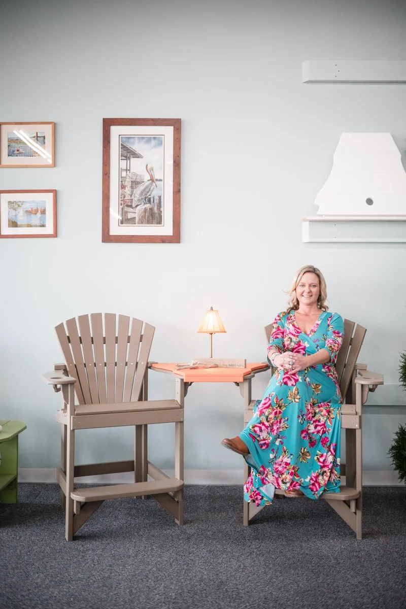 Owner Chelsea inside The Salty Porch in Coastal North Carolina