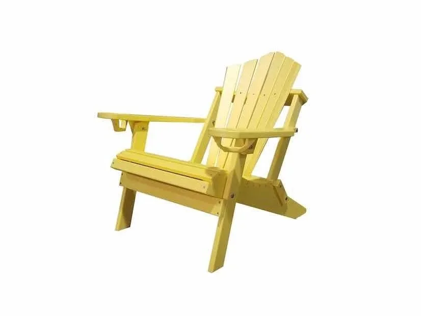 Yellow wooden adirondack chair isolated on white background.