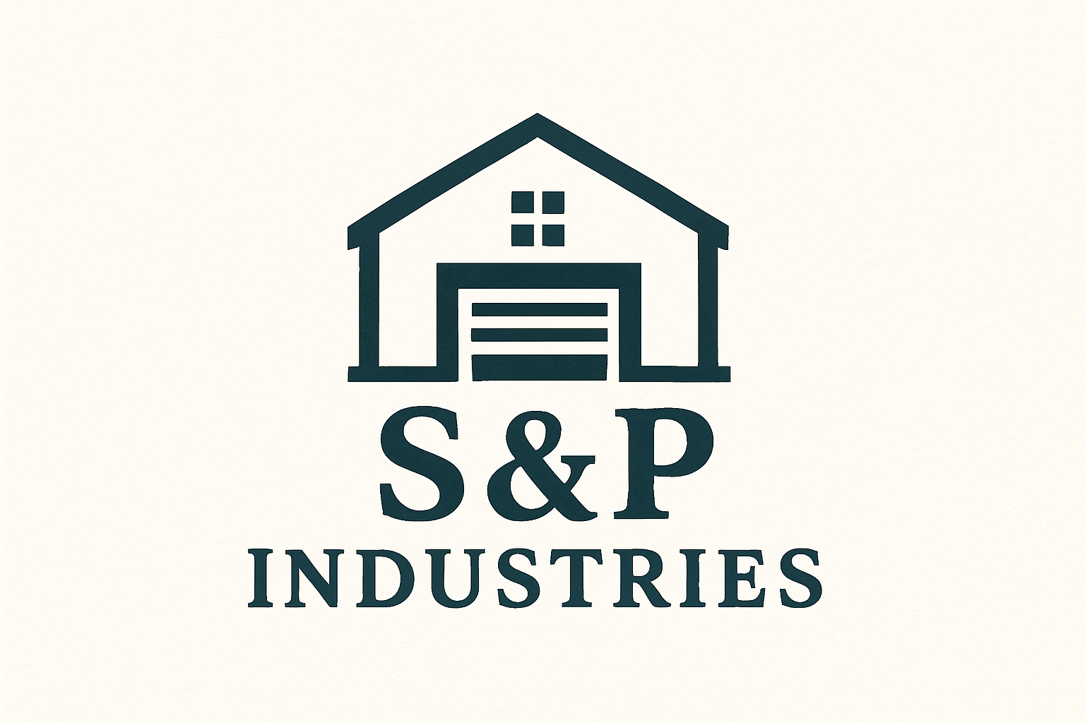 Logo of S&P Industries featuring a house with a garage and a window above, with the company name below.