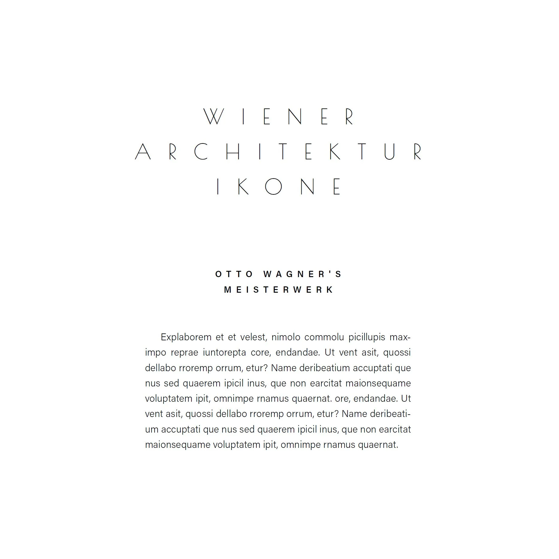 Book cover titled "Wiener Architektur Ikone" showcasing Otto Wagner's masterwork with minimalist design and placeholder text.
