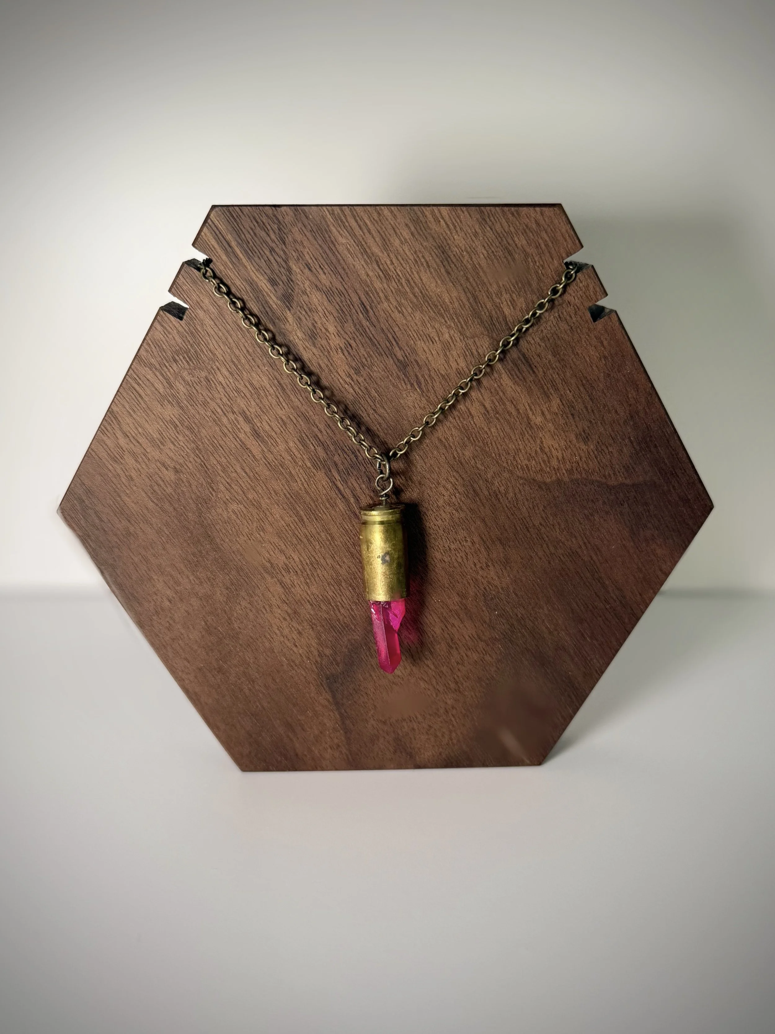 Pink Quartz Bullet Casing Necklace