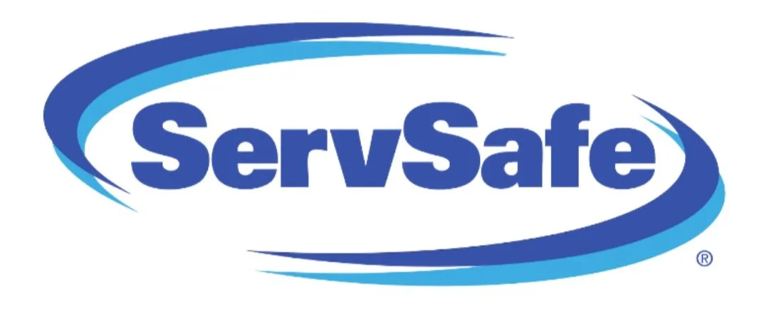 ServSafe logo in blue and light blue with swooping lines around the text.