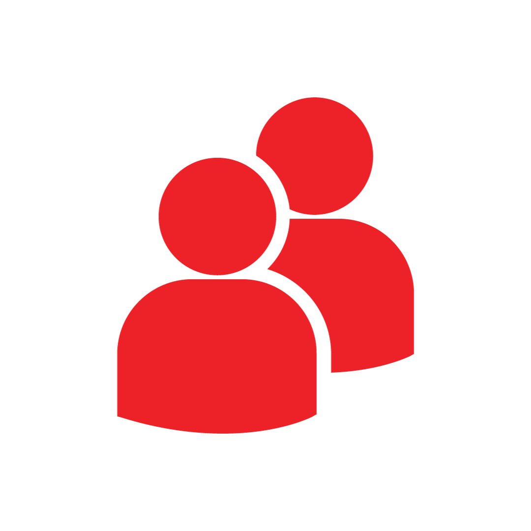 Icon of two red human figures overlapping, representing a group or community.