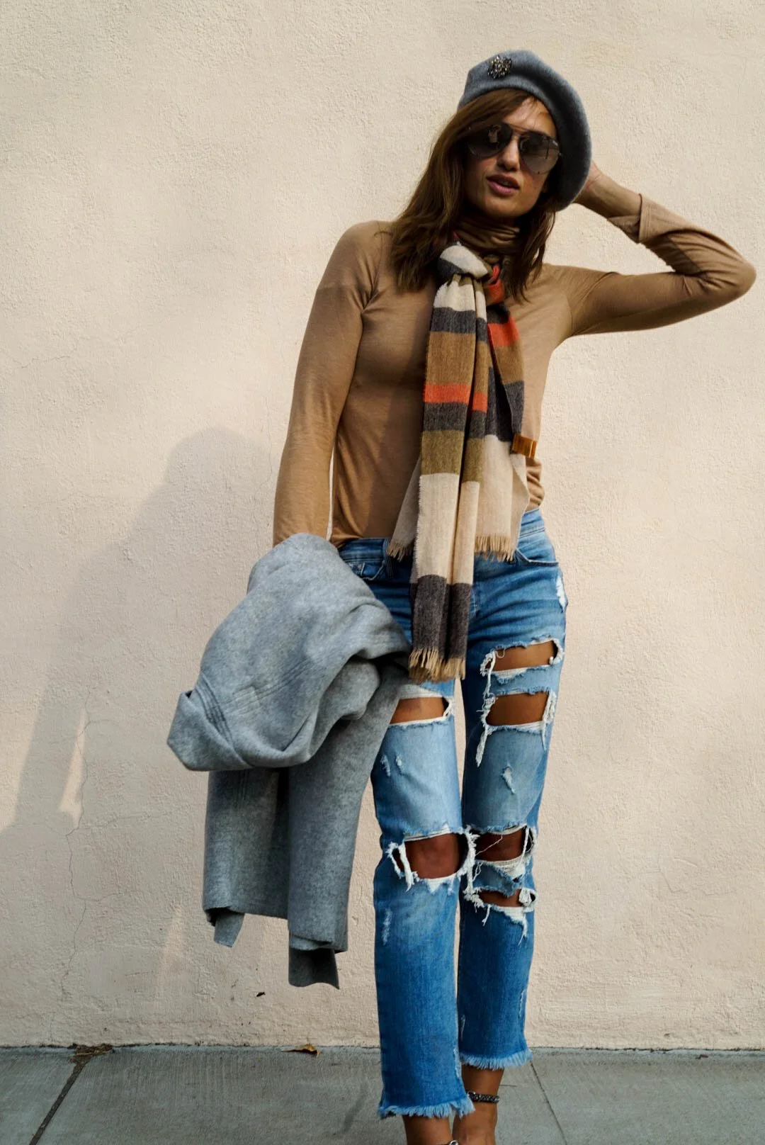 What's gray, camel and ripped?