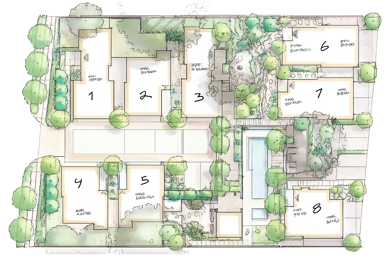 Sanarē West Lynn's site plan featuring its world-class community wellness amenities such as pool, gym, spa, meditation and yoga gardens, sauna, and cold plunge.