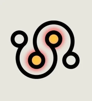 Abstract illustration with interconnected black lines and yellow circles on a light background.