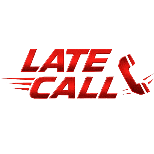 3D red text saying 'LATE CALL' with a red phone icon on the right side.