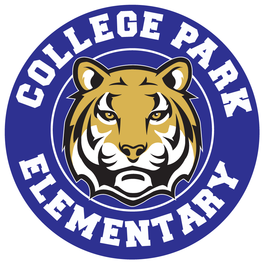 Logo for College Park Elementary School with a lion's face in the center and the school name encircling it.