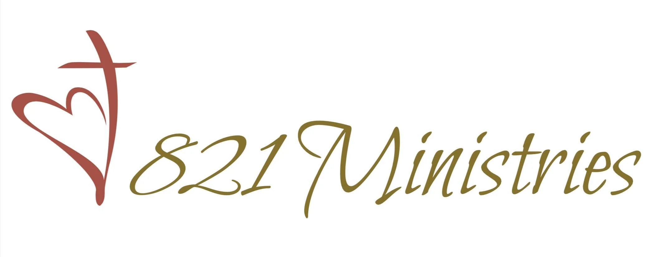 Logo with a stylized heart and cross design next to the text '821 Ministries' in cursive font.