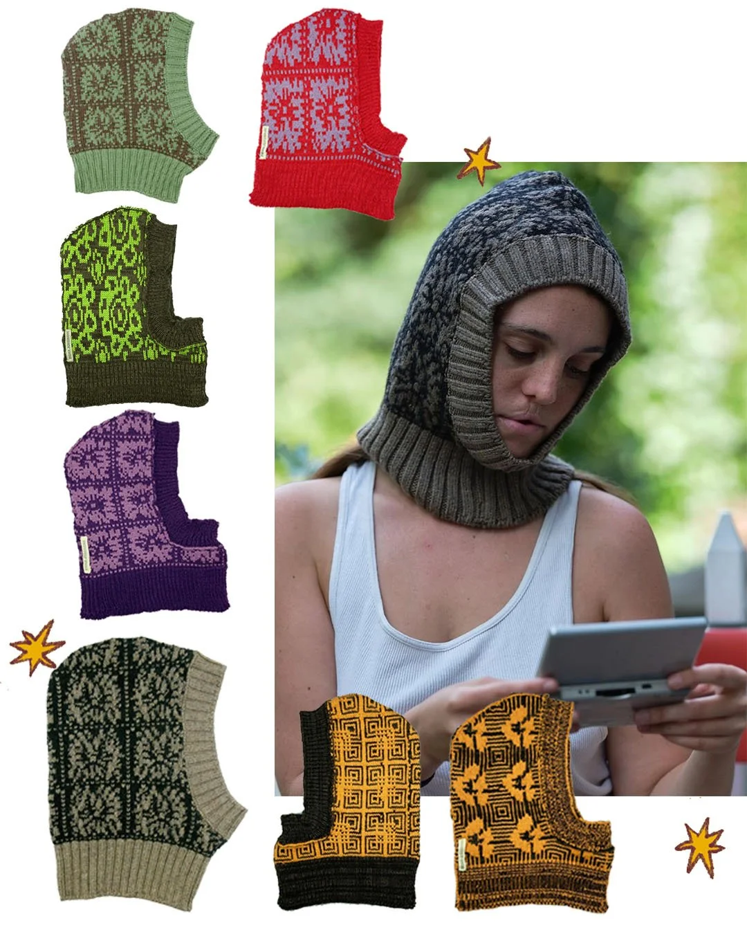 Come check out the coolest cold weather gear! 

@fionajungmann &amp; @colorcouloir will be bringing heat with them this Sunday 12/14 from 12-6p @grimmales 

Brighten up the otherwise gray winter with one of a kind gloves and balaclavas.