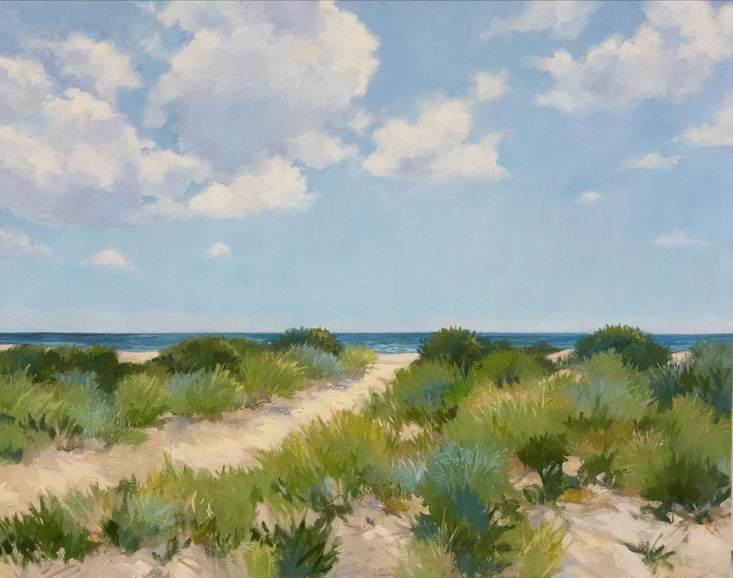 It only took a few cold days &amp; I&rsquo;m already missing the warmth of summer.  Days like These 24&rdquo; x 30&rdquo; Oil on canvas
#artforyourhome #coastaldecor #longisland #originalartwork #saggmainbeach