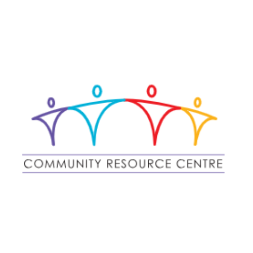 Logo for Community Resource Centre with stylized interconnected figures in purple, blue, red, and yellow.