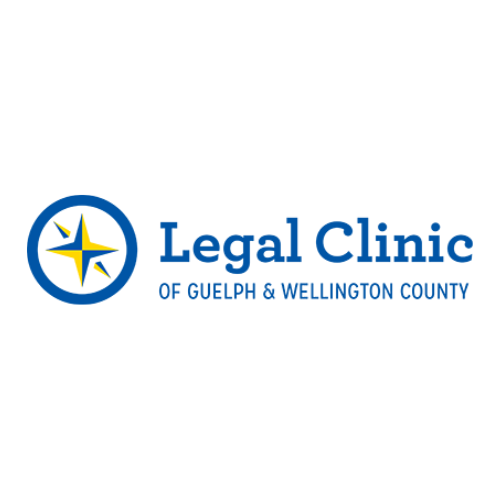 Logo of the Legal Clinic of Guelph & Wellington County featuring a blue and yellow compass star symbol with the clinic name in blue text.