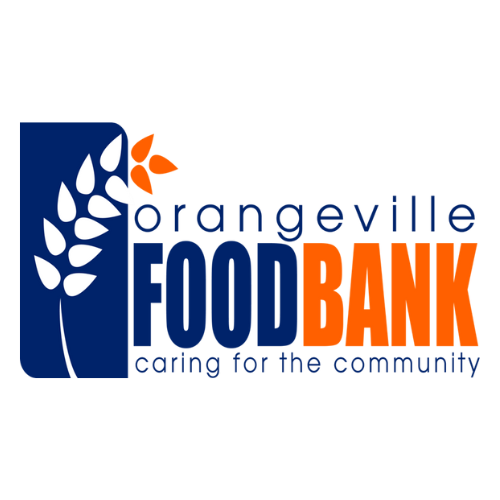 Orangeville Food Bank logo with a stylized wheat stalk and a butterfly, featuring the text 'Orangeville Food Bank' and the tagline 'caring for the community'.