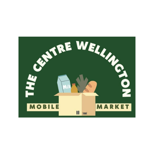 Logo for The Centre Wellingtion Mobile Market with an illustration of groceries in a box