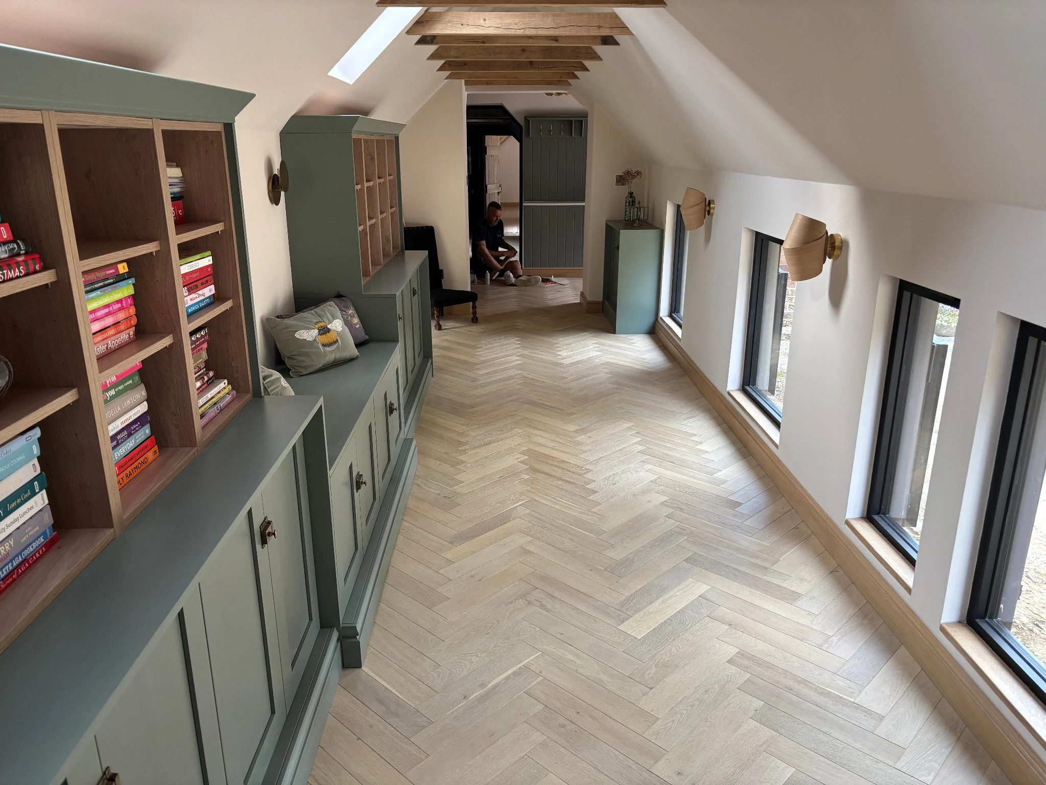 Completed interior joinery and bespoke built-in units inside a converted barn in Warninglid.”
