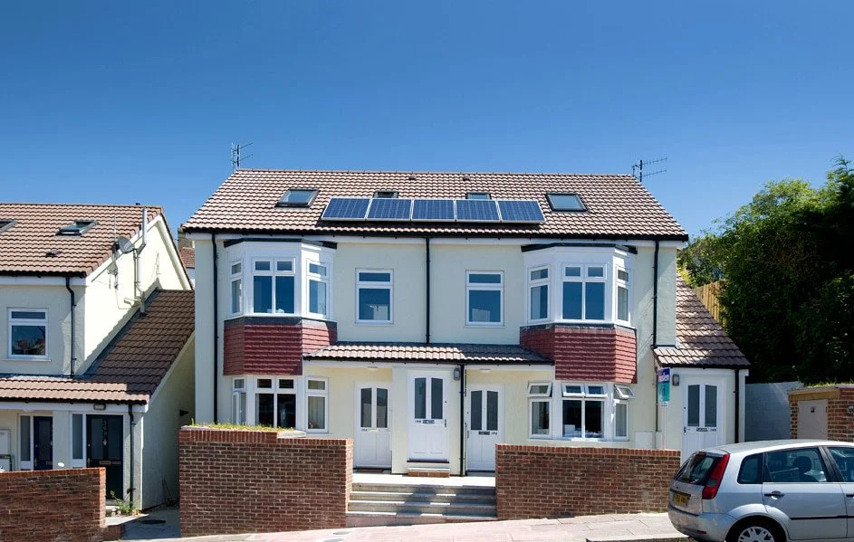 Front elevation of completed residential flats project by Canning Ericsson Ltd