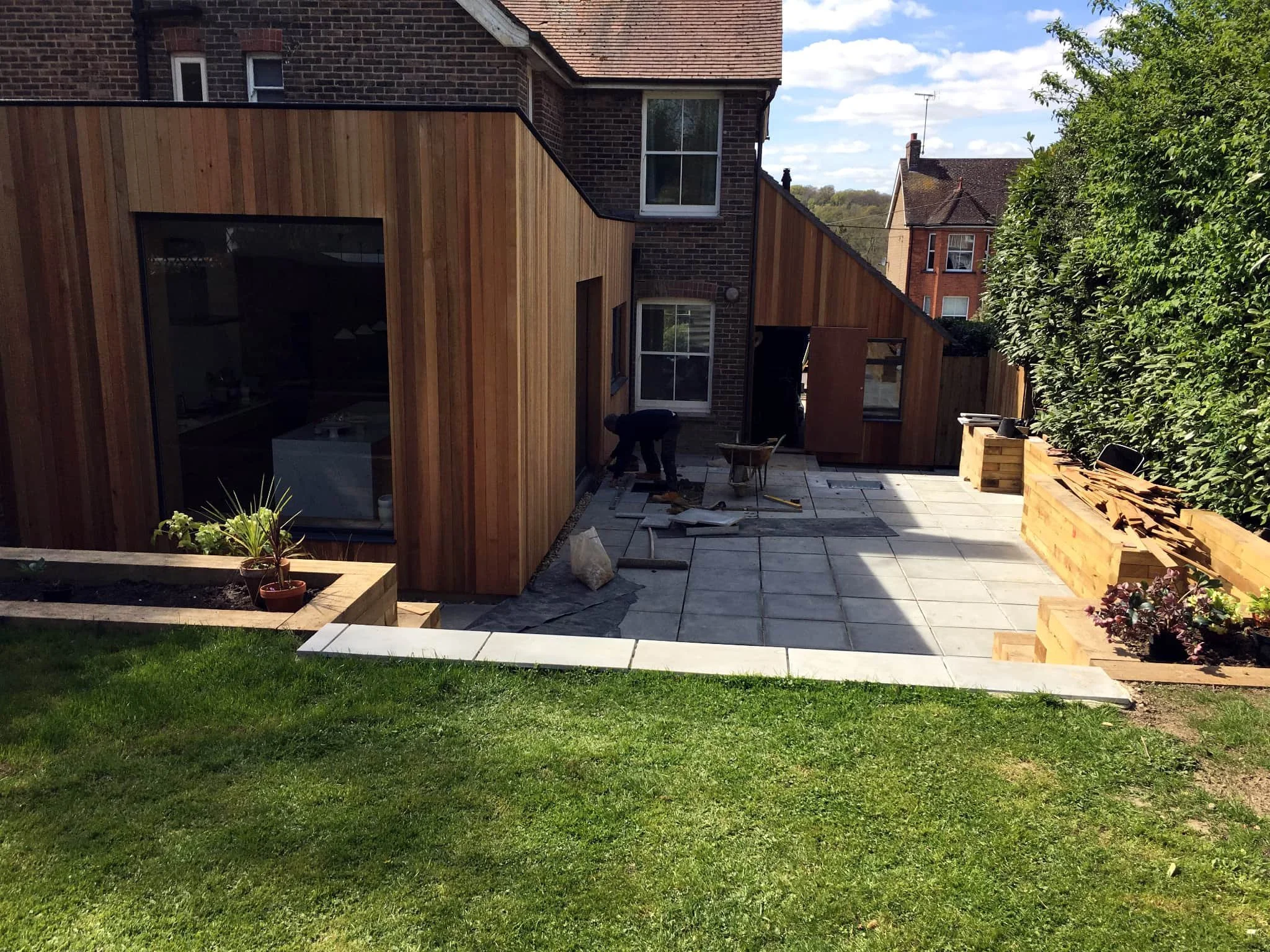 Timber-clad home extension in Sussex during the external build stage