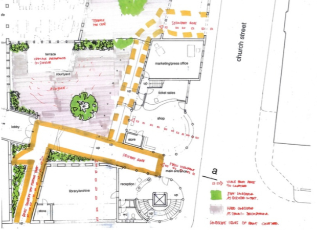 Detailed view of an architectural drawing