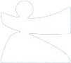 Abstract black and white logo with a symmetrical design resembling a stylized flower or figure with outstretched arms.