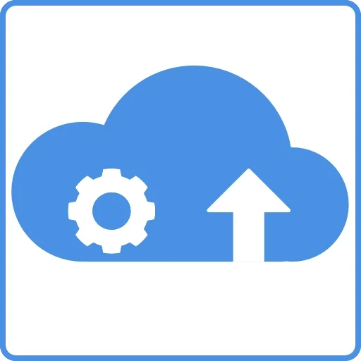 Cloud icon with an upload arrow and a gear, representing cloud upload or cloud settings.