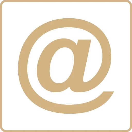 A beige at symbol (@) on a white background with rounded corners.