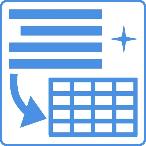 Icon of a spreadsheet with an arrow pointing to it from a list, indicating data transfer or import, with a star symbol nearby for emphasis.